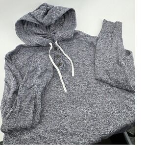 Banana Republic Tall Mens Gray Marled Knit Henley Hoodie Sweater Size L Beach